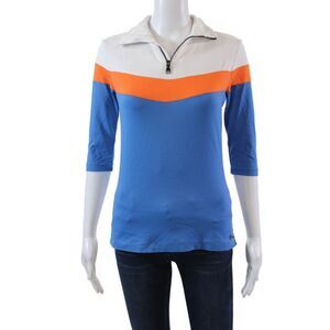 MDC Womens Half Zipper Mock Neck Long Sleeves Blouse Multi Colored Size EUR 34